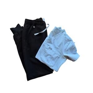 Set of Figs Womens Scrubs xs gray/blue Top SS xs jogger style black pant